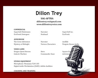 Voice Actor Resume Template: Professional Performer CV (Google Docs, MS Word)