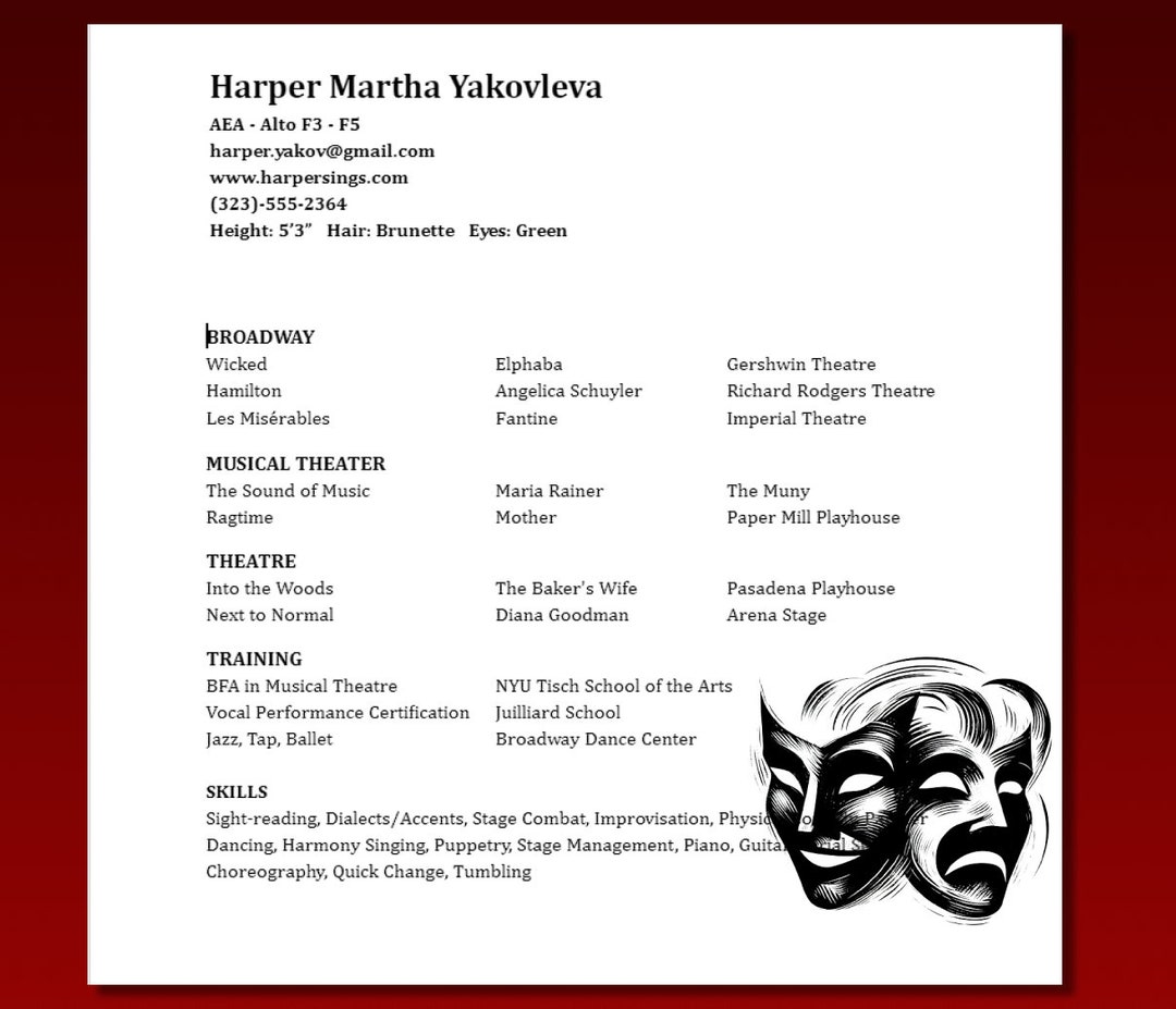 Musical Theater Resume Template Music Resume Musical Resume Template Musical Theater Resume Template Music Resume Musical Resume Template