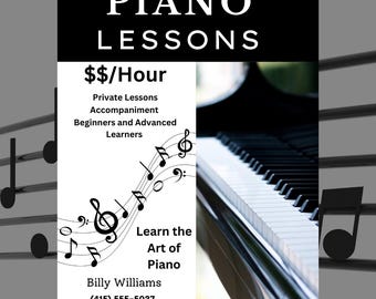 Piano Lessons Flyer - Editable Canva Template for Teachers