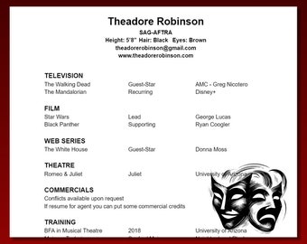 Actor Resume Template: Professional Theatrical Performer Resume