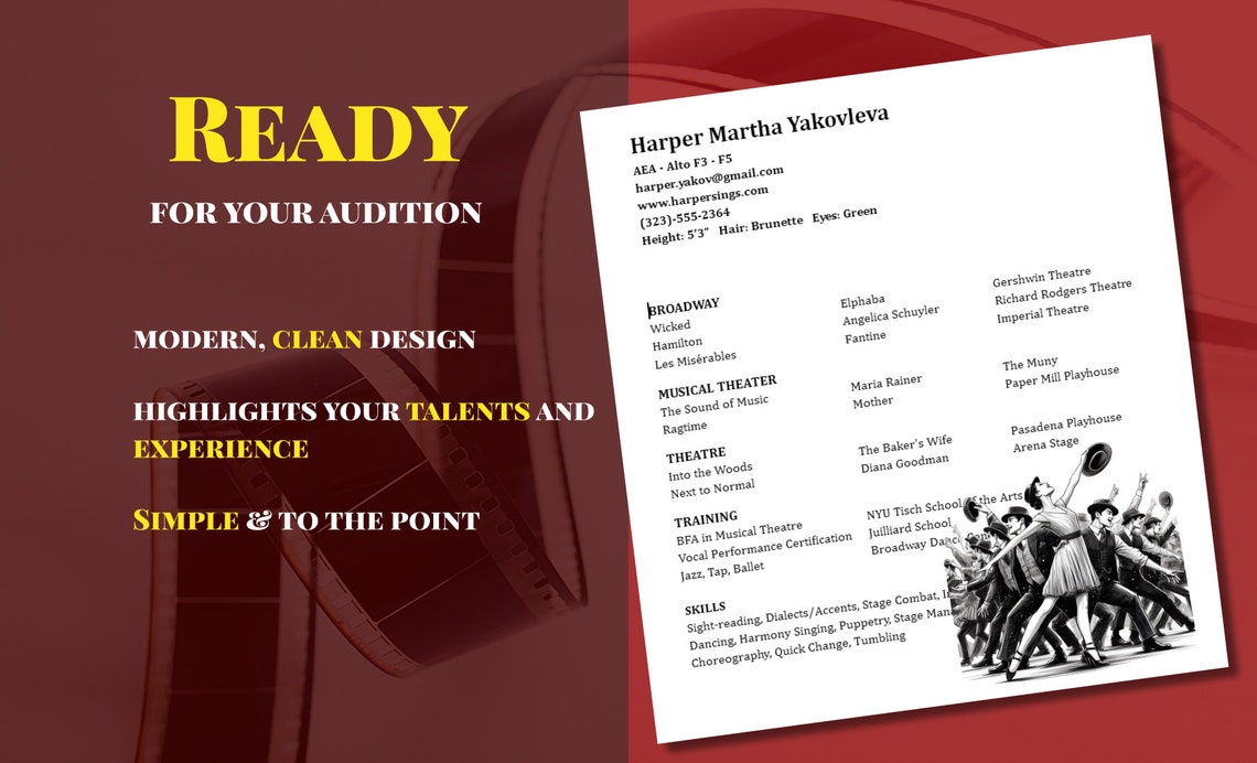 Musical Theater Resume Template: Professional Performer Resume - Etsy