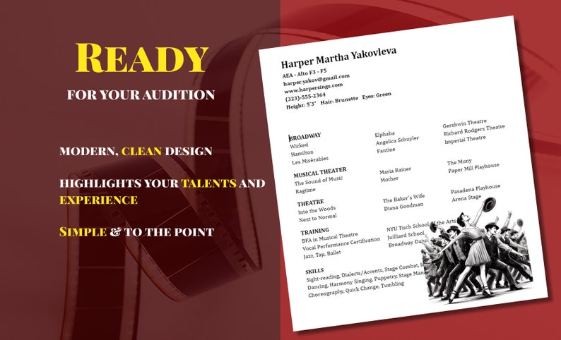 Musical Theater Resume Template: Professional Performer Resume - Etsy
