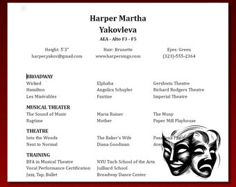 Musical Theater Resume Template: Professional Performer Resume