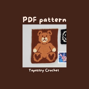 テディベア タペストリー かぎ針編み PDF パターン、ハートの足を持つかわいいクマ、シングルかぎ針編みパターン、グラフの説明