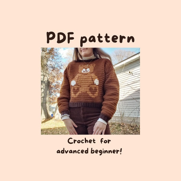 Teddy Sweater Crochet PDF Pattern (English), Crochet Sweater Pattern, Crochet Jumper, Tapestry Crochet, Teddy Bear with Heart Paws Graphic