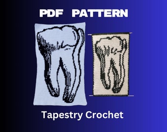 Patrón de ganchillo de tapiz de dientes tirados en PDF, patrón de gráfico de crochet simple,