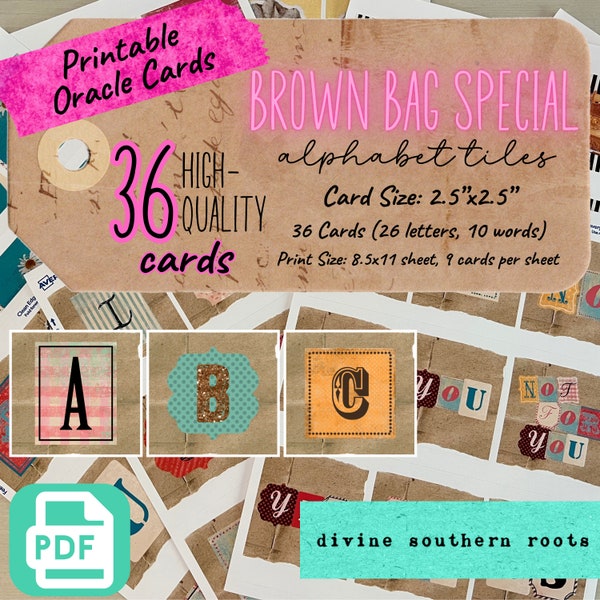 Letter Cards: Brown Bag Special, Printable Oracle Cards, Tarot Card Readings, Divination Tools, Charms, DIY, Psychic Tools, Junk Journal