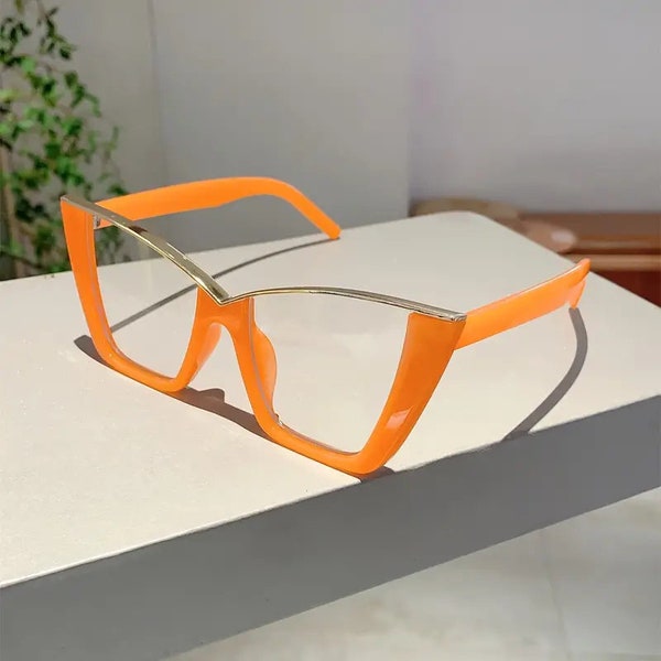 Candy Color Cat Eye Glasses - Lightweight Plastic Metal Blend Frame - Fashionable for Parties & Travel - Trendy Women's Eyewear