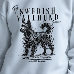 Szwedzka bluza Vallhund Cozy, rasa psa Doodle art bluza, La Maison du Chien Exclusive, prezent miłośnika zwierząt domowych, prezenty Vallhund mama i tata