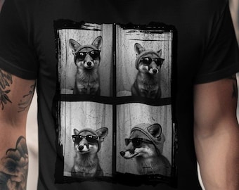 T-shirt graphique photomaton renard cool, T-shirt renard hipster, chemise renard avec lunettes de soleil, T-shirt renard rigolo, vêtements uniques pour renard, cadeau pour amoureux des renards