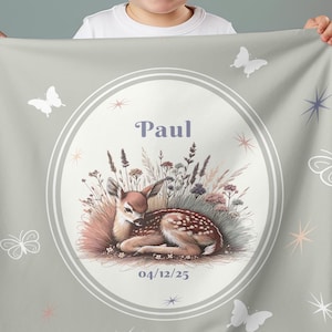 Cobertor de bebê personalizado, cobertor de bebê com veado, cobertor de bebê personalizado, cobertor dupla face, presente de chá de bebê, decoração de quarto de bebê com veado, presente para novas mamães