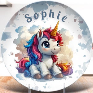 Personalized Unbreakable Kids Unicorn Dinnerware, Custom Name Dinnerware for Kids, Cute Unicorn Plate, Durable Kids Plate, Childs Gift
