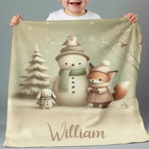 Pastel Winter Animals Personalized Baby Blanket, New Mom Gift, Baby Blanket, Christmas Blanket, Baby Name Blanket, Newborn Xmas Gift