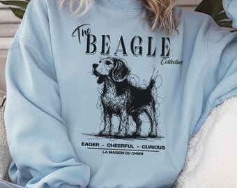 Sudadera acogedora con estampado de beagle, sudadera con estampado de raza de perro, sudadera con diseño de garabatos, regalo para mamás de beagles, ropa 'La Maison du Chien', arte de garabatos de beagle