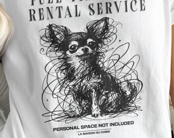 Comfort Colors Chihuahua T-Shirt, Doodle Dog Art Tee, Full Time Lap Rental Service, Dog Lover Gift, Funny Dog Shirt, Women's Chihuahua Tee