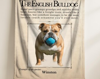 Custom Pet Photo Blanket, English Bulldog, Personalized Dog Blanket, Pet Breed Blanket, Custom Pet Photo, Dog Lover Gift, Cozy Pet Throw