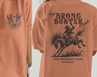 Comfort Colors Bronc Buster T-Shirt, Rodeo Tee, Western Doodle Shirt, Eight Seconds of Chaos, Cowboy Shirt, Art Lover Gift, Gift for Him