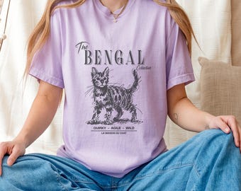 Comfort Colors Bengal Cat T-Shirt, Doodle Art Style, Cat Lover Tee, Quirky Cat Design, Gift for Her, Gift for Him, Bengal Cat Mom Shirt