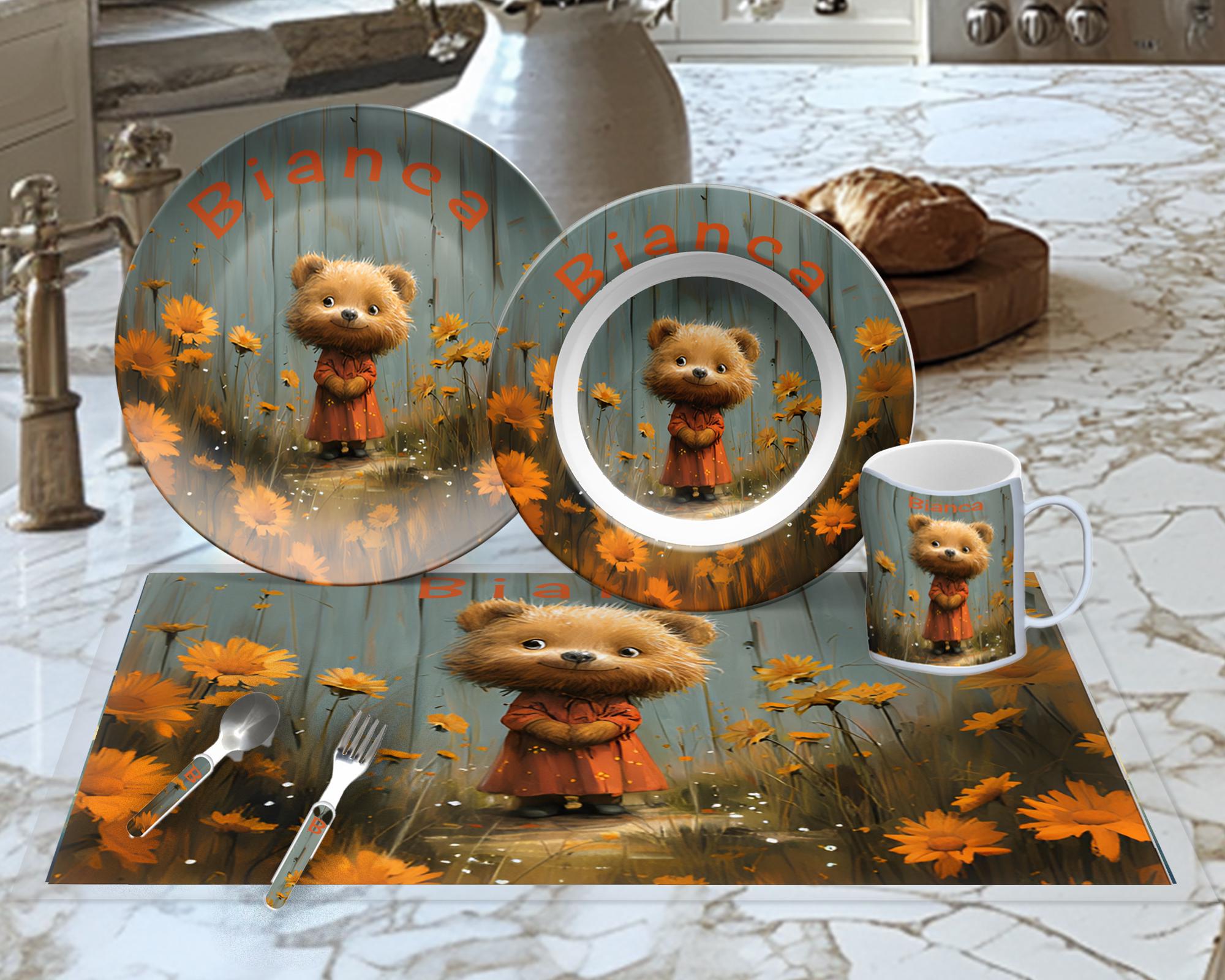 Names Dish Set Custom Child Name Dinnerware Set, Cute Bear Design, Includes Plate Bowl ...