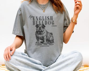 Comfort Colors Englische Bulldogge T-Shirt, Doodle Art T-Shirt, Süßes Bulldogge Shirt, Bulldogge Mama, Bulldogge Papa, Hunde Liebhaber Geschenk, Geschenk für Sie