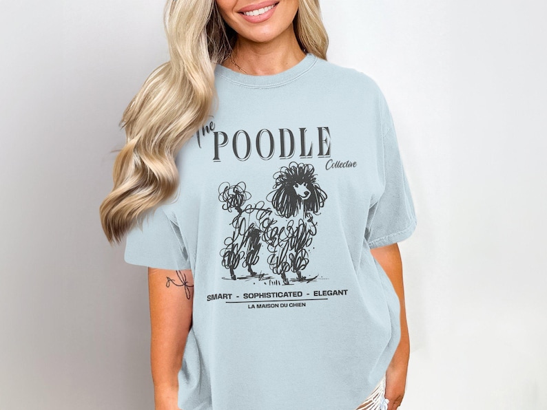 Comfort Colors Poodle T-Shirt, Doodle Art Dog Tee, Poodle Collective Shirt, Dog Lover Gift, Pet Breed Tee, Trendy Graphic Tee, Poodle Mom Chambray