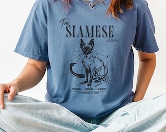 Camiseta de gato siamés con colores cómodos, estilo doodle, de Siamese Collective, regalo para amantes de los gatos, camiseta de Vocal Regal Sassy Cat, para mamá gata