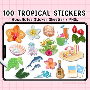 100 Tropical Vacation Digital Stickers, Tropical Beach GoodNotes Stickers, Vacation GoodNotes Planner Digital Stickers for Vacation