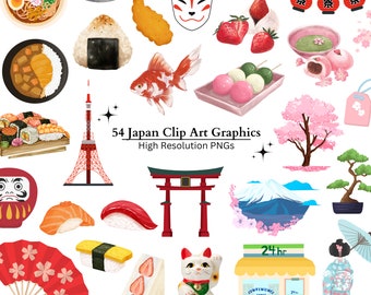 54 Japan Clip Art PNG Graphics, High Resolution PNGs, Aesthetic Clipart Images, Digital Scrapbooking, Print at Home, Japan Vacation