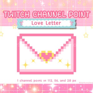 Punto de canal de carta de amor para transmisiones de Twitch, emoticonos kawaii de píxeles, íconos de transmisión lindos y estéticos, configuración de transmisión kawaii rosa, transmisor lindo