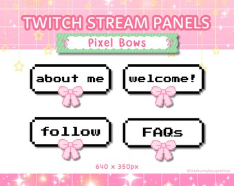 Paneles de arco de 30 píxeles para transmisiones de Twitch, paneles kawaii para transmisiones, paneles de streamers adorables para Twitch, paneles de píxeles estéticos para transmisiones de Twitch