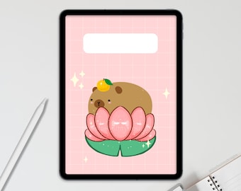 Copertina del taccuino Kawaii Capybara Lotus, GoodNotes, stampabile (PNG, PDF)