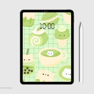 Matcha iPad Tablet Wallpaper, Cute Matcha iPad Wallpaper, Kawaii iPhone Wallpaper, Kawaii iPad Accessories, Kawaii Tablet Background