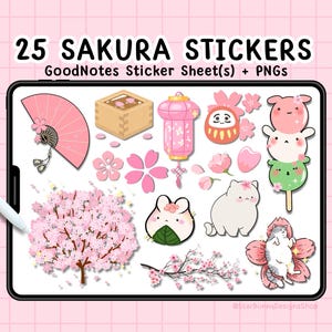 25 Sakura GoodNotes Stickers, Kawaii Pink Digital Stickers, Cherry Blossom GoodNotes Stickers, Kawaii Digital Stickers Printable