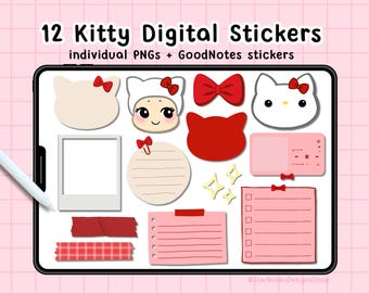 12 Kawaii Kitty GoodNotes Stickers, Kawaii Digital Planner Stickers, Cute Notepad Stickers, Kawaii Digital Stickers, Kawaii Printable
