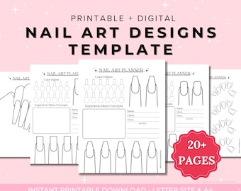 20 plantillas para planificadores de uñas, planificadores de diseños de uñas, planificadores de diseño de uñas, planificadores de diseño de uñas imprimibles y digitales, planificadores de diseño de uñas.