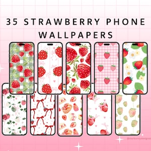 35 Strawberry Phone Wallpapers, Coquette Girly Phone Wallpapers, Pink iPhone Wallpaper Backgrounds, Kawaii iPhone Backgrounds