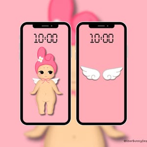 Pink Bunny Angel Baby Phone Wallpaper, Kawaii Sonny Wallpaper, Kawaii iPhone Wallpapers, Cute Wallpaper Sets, Cute Anime Wallpapers