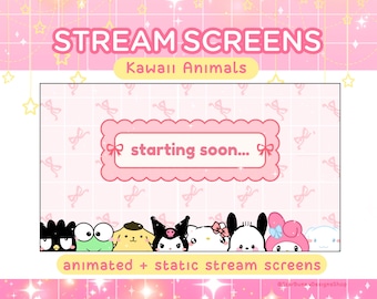 Kawaii Animals Twitch Stream Screens, Animated Stream Screen Overlays, Coquette Twitch Screens, Kawaii Anime Twitch, Kawaii Starting Soon