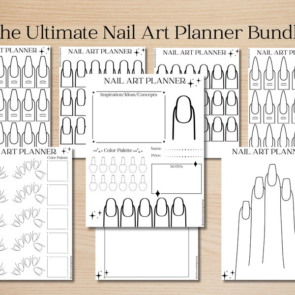 Nail Art Planner Bundle 44 Template Pack, Digital and Printable Nail Art Planner, Minimalist Nail Art Planner, Nail Art Practice Templates
