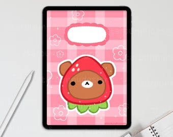 Strawberry Bear Notebook Cover, Kawaii GoodNotes Cover, Pink Digital Planner Cover, Kawaii Digital Notebook Cover