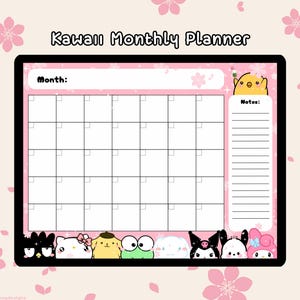 Kawaii Animals Printable Calendar, Cute Monthly Calendar, Digital and Printable Kawaii Calendar Template, Kawaii GoodNotes Template