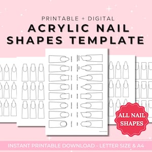 17 plantillas de formas de uñas acrílicas, plantilla imprimible para practicar el arte de uñas, plantilla de planificador de uñas, plantilla para practicar la forma de las uñas