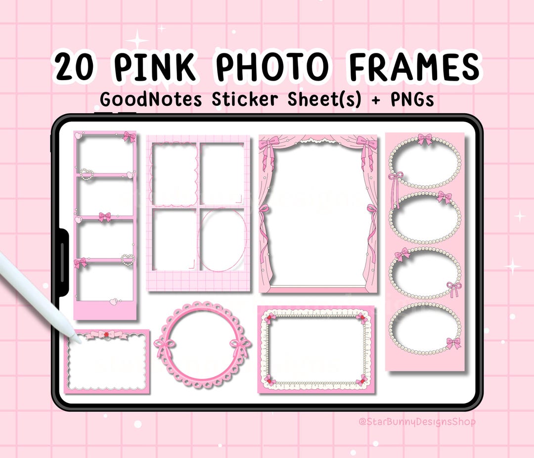 Pink Note Frame 20 Pink Frames Digital Stickers, Goodnotes Photo Frame Stickers ...
