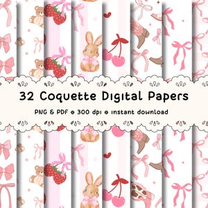 32 coquette-strikken digitale papieren, roze digitale naadloze patronen, roze strik afdrukbare papieren coquette-patronen voor POD, Coquette POD-ontwerpen