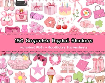 150 Pink Coquette GoodNotes Stickers, Girly Pink GoodNotes Stickers, Coquette Printable Stickers, Cute Girly GoodNotes Stickers