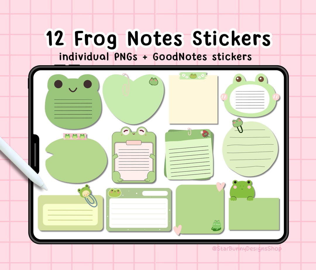12 Frog Notepad Digital Stickers, Cute Frog Digital Stickers, Kawaii ...