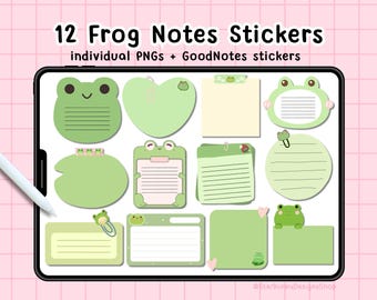 12 Frog Notepad Digital Stickers, Cute Frog Digital Stickers, Kawaii Frog GoodNotes Stickers, Kawaii Digital Stickers, Kawaii Goodnotes