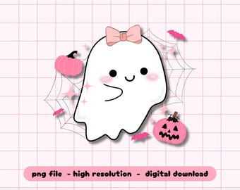 Lindo fantasma con lazo rosa PNG, fantasma de Halloween rosa PNG, fantasma coqueto PNG, Halloween femenino rosa, coqueto PNG, clip art fantasma kawaii