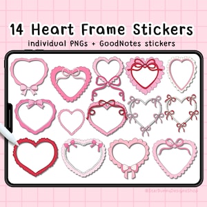 14 Heart Frame Digital Stickers, Coquette GoodNotes Stickers, Cute Planner Stickers, Girly Coquette Planner Stickers, Pink GoodNotes