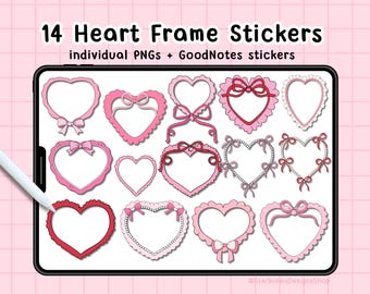 14 Heart Frame Digital Stickers, Coquette GoodNotes Stickers, Cute Planner Stickers, Girly Coquette Planner Stickers, Pink GoodNotes